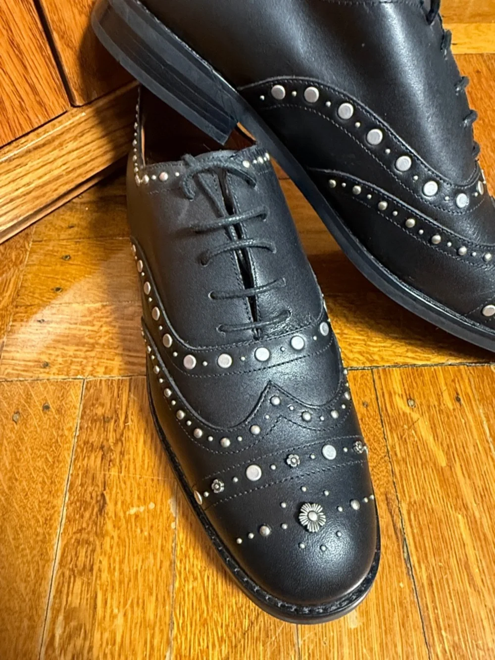 Coach Black Studded Wingtip Leather Oxfords